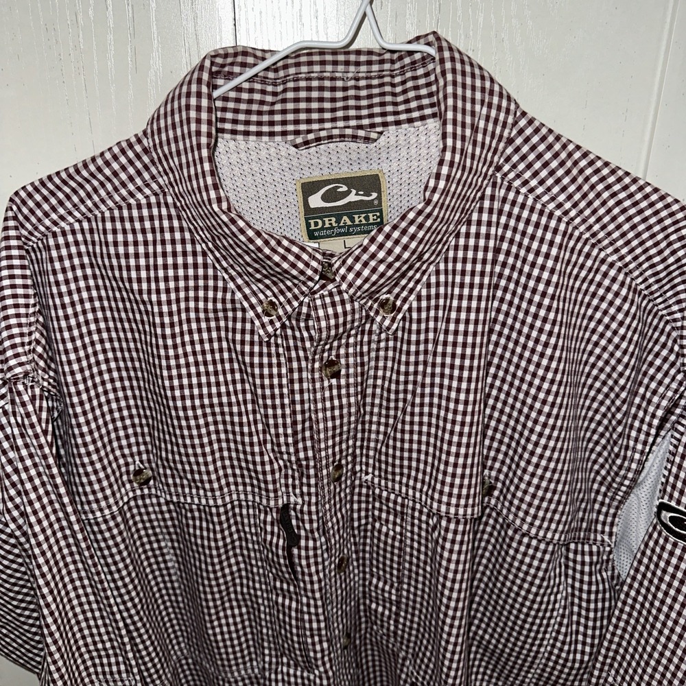 Drake Waterfowl Mens Shirt Gingham Long Sleeve Vented Fishing Outdoor Large